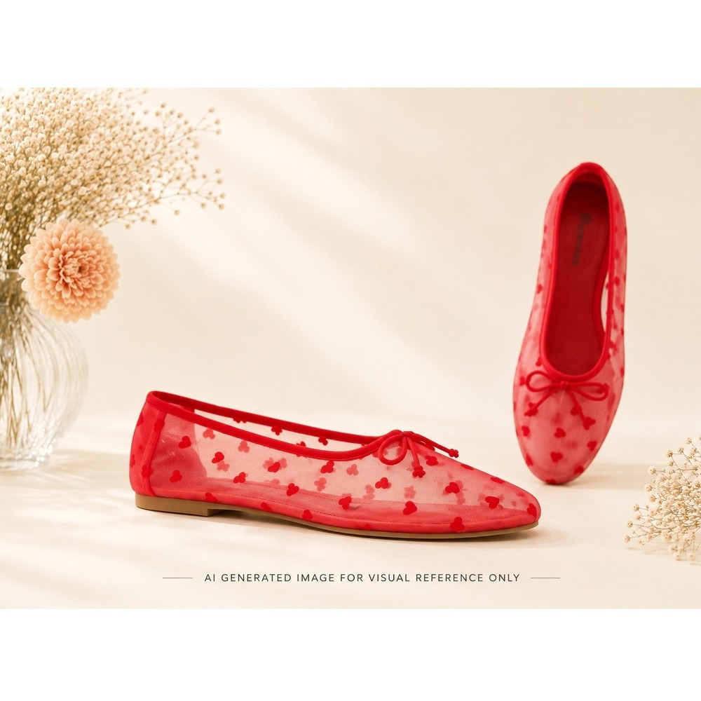 No Boundaries Red Heart Mesh Ballet Flats Women's Size 8 1/2 New NWT